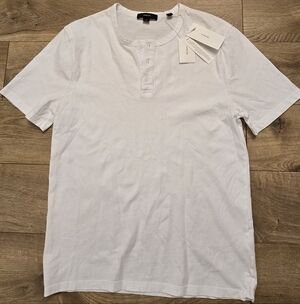 NWT Men's Vince White Short Sleeve Henley Shirt Size S Button Detail 100% Cotton